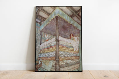 Princess and the Pea poster by Edmund Dulac - Black frame wall art