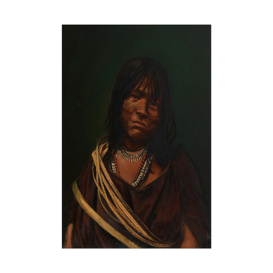 Portrait of a Campa Indian person with intricate markings.