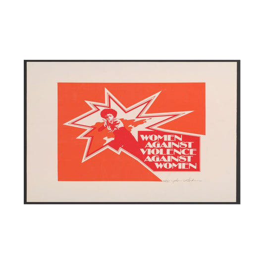 Bold graphic print stating "Women Against Violence Against Women"