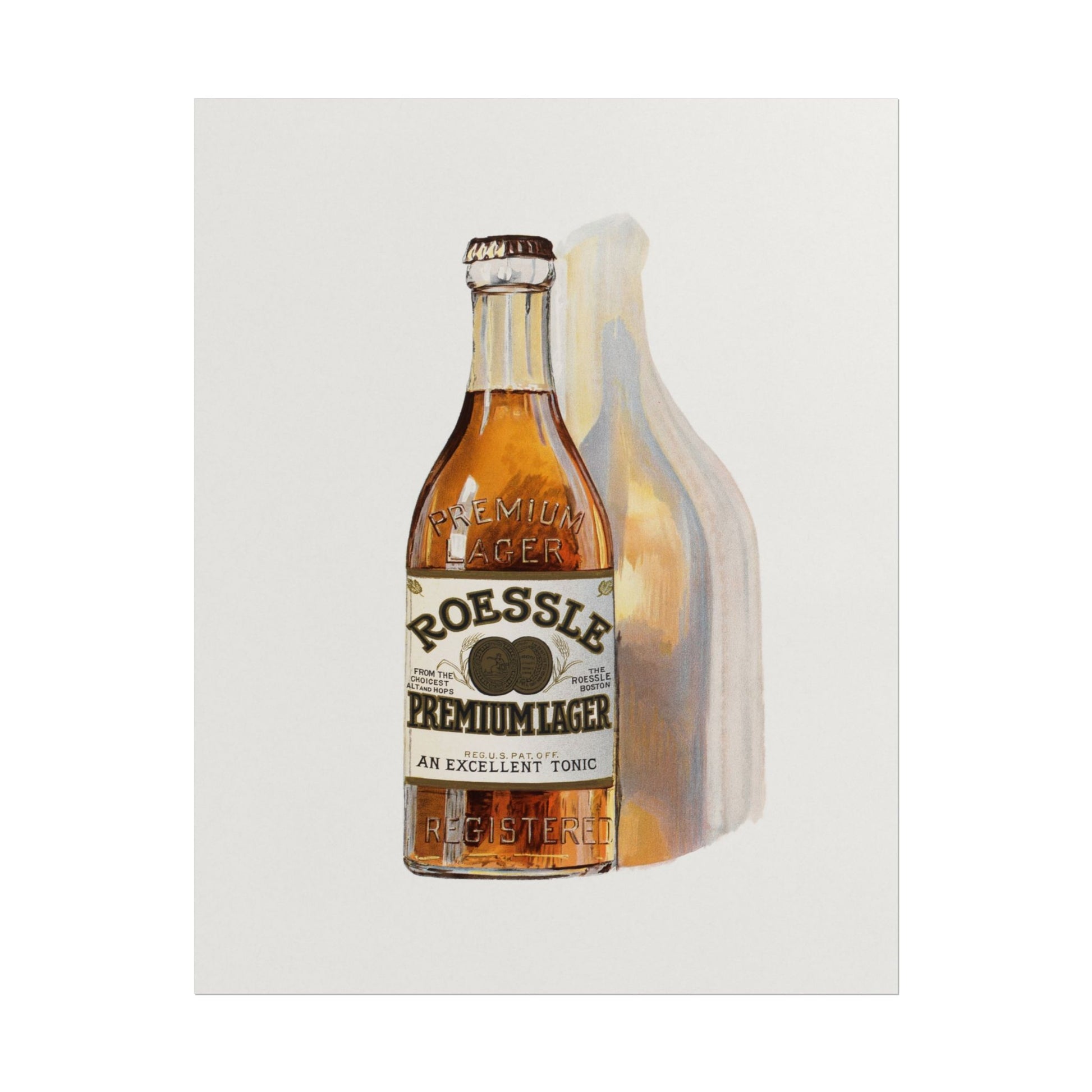 Vintage Roessle Premium Lager bottle illustration art print