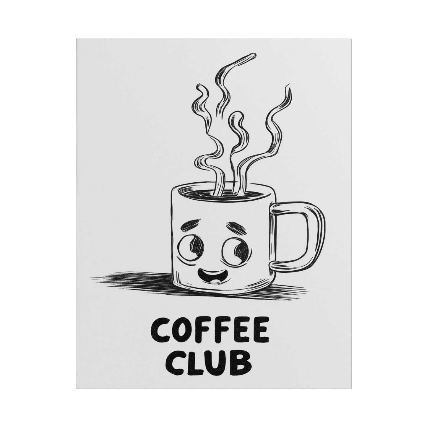 Cheerful coffee mug illustration with steam and smiling face.