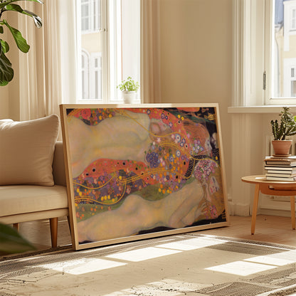Water Serpents poster by Gustav Klimt  - Neutral room decor with framed print