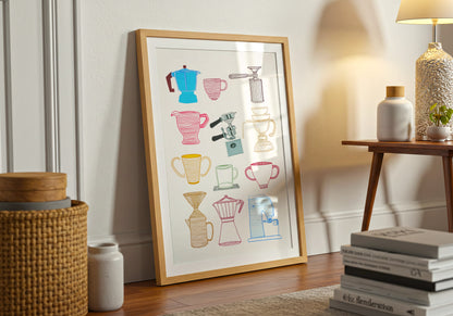 Hand-Drawn Coffee Pots and Mugs