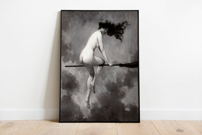 Witch on Broom poster by  Albert Joseph Penot - Black frame wall art