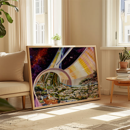 1970s Space Colony poster by NASA  - Neutral room decor with framed print