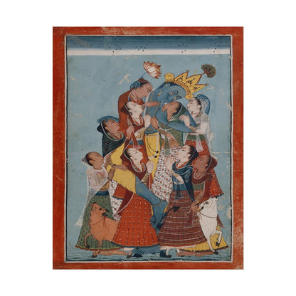 Gopis surrounding Lord Krishna, depicting devotion and longing.