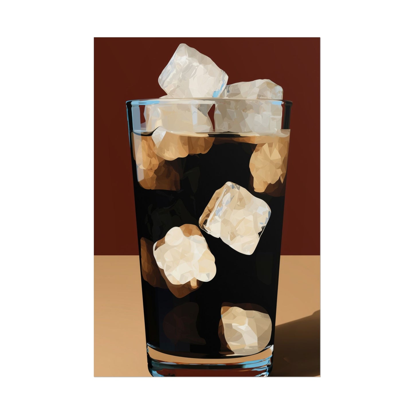 Abstract art print featuring a glass of coffee with ice cubes.