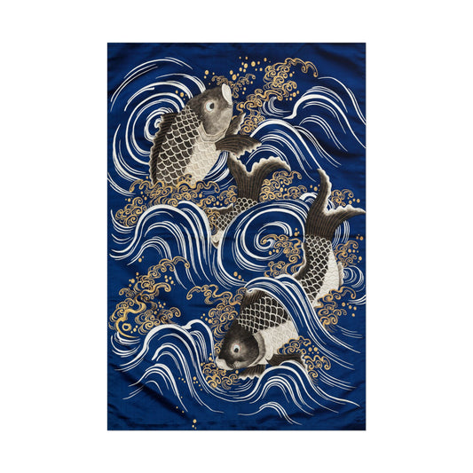 Fukusa with Carp in Waves during Meij period poster by Kawase Hasui & Watanabe Shozaburo - 12x18 inch print
