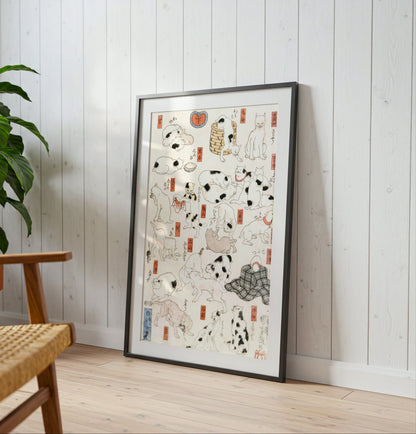 Cats poster by Utagawa Kuniyoshi - Neutral room decor with framed print