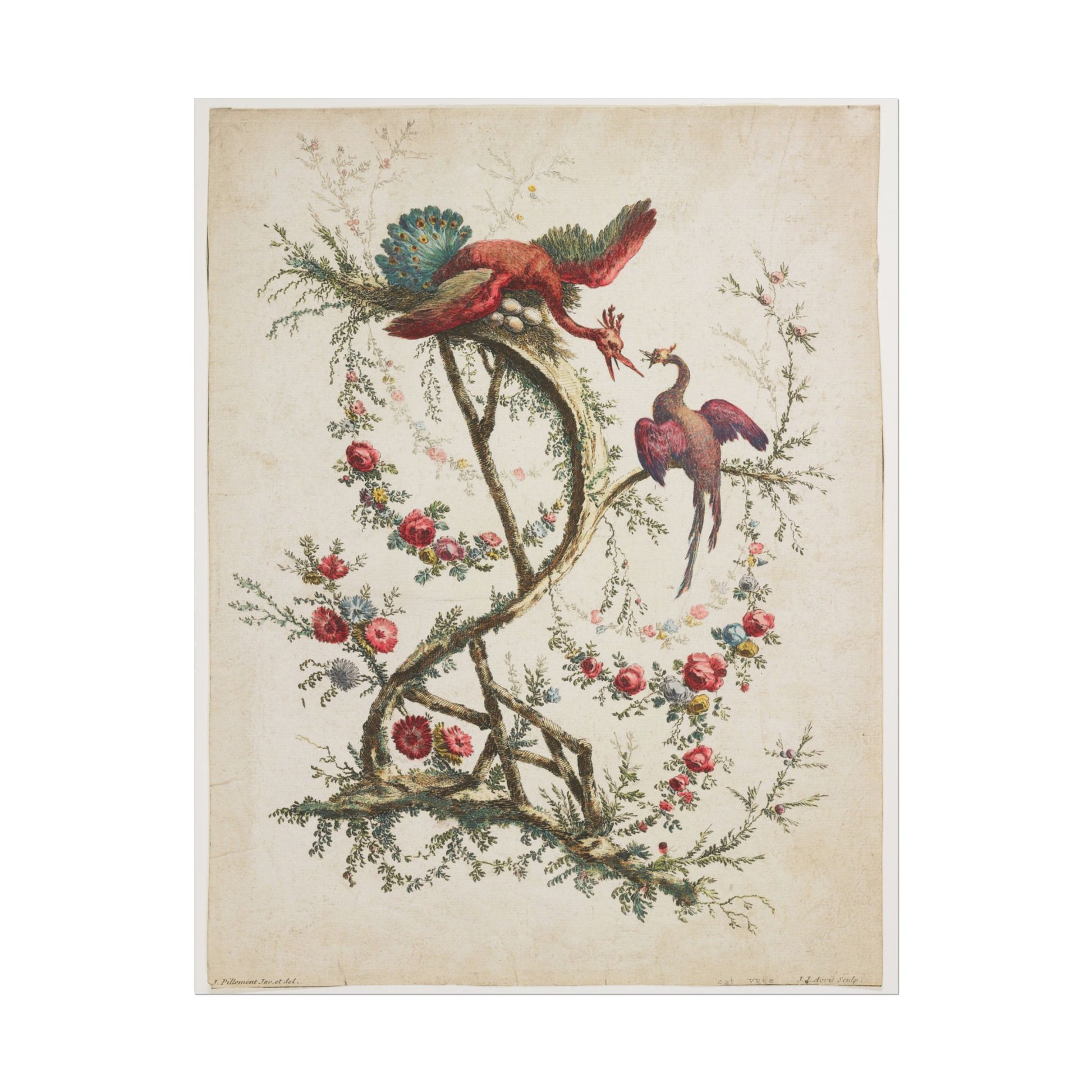 Exquisite Chinoiserie print featuring colorful flowers and birds.