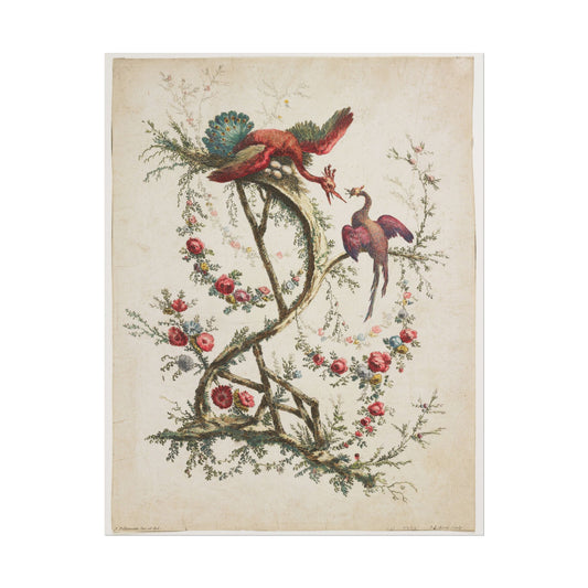 Exquisite Chinoiserie print featuring colorful flowers and birds.