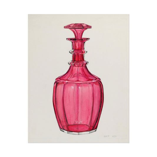 Vibrant pink perfume bottle carafe illustration by Janet Riza.