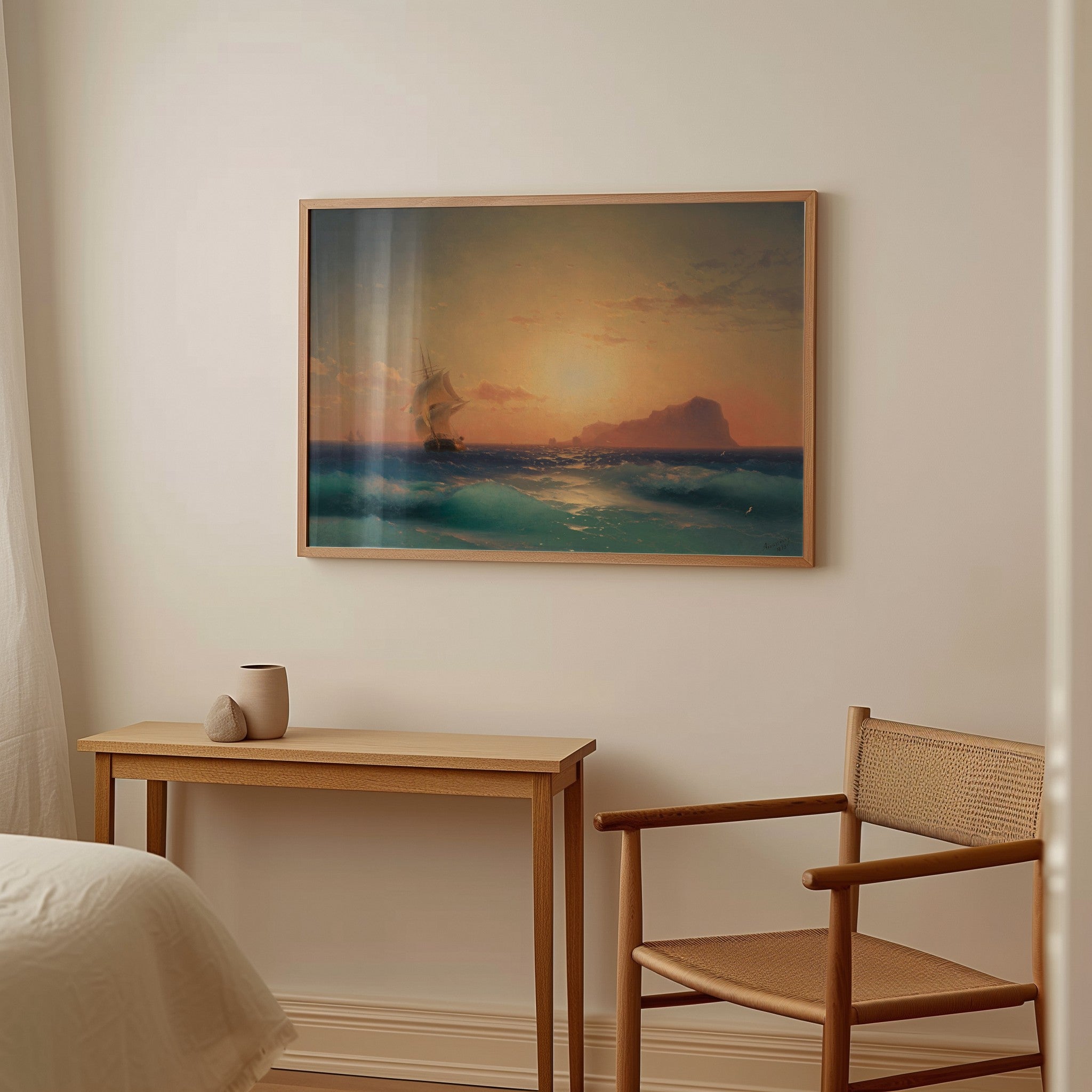 Sunset Over Ischia by Ivan Aivazovsky framed on a wall