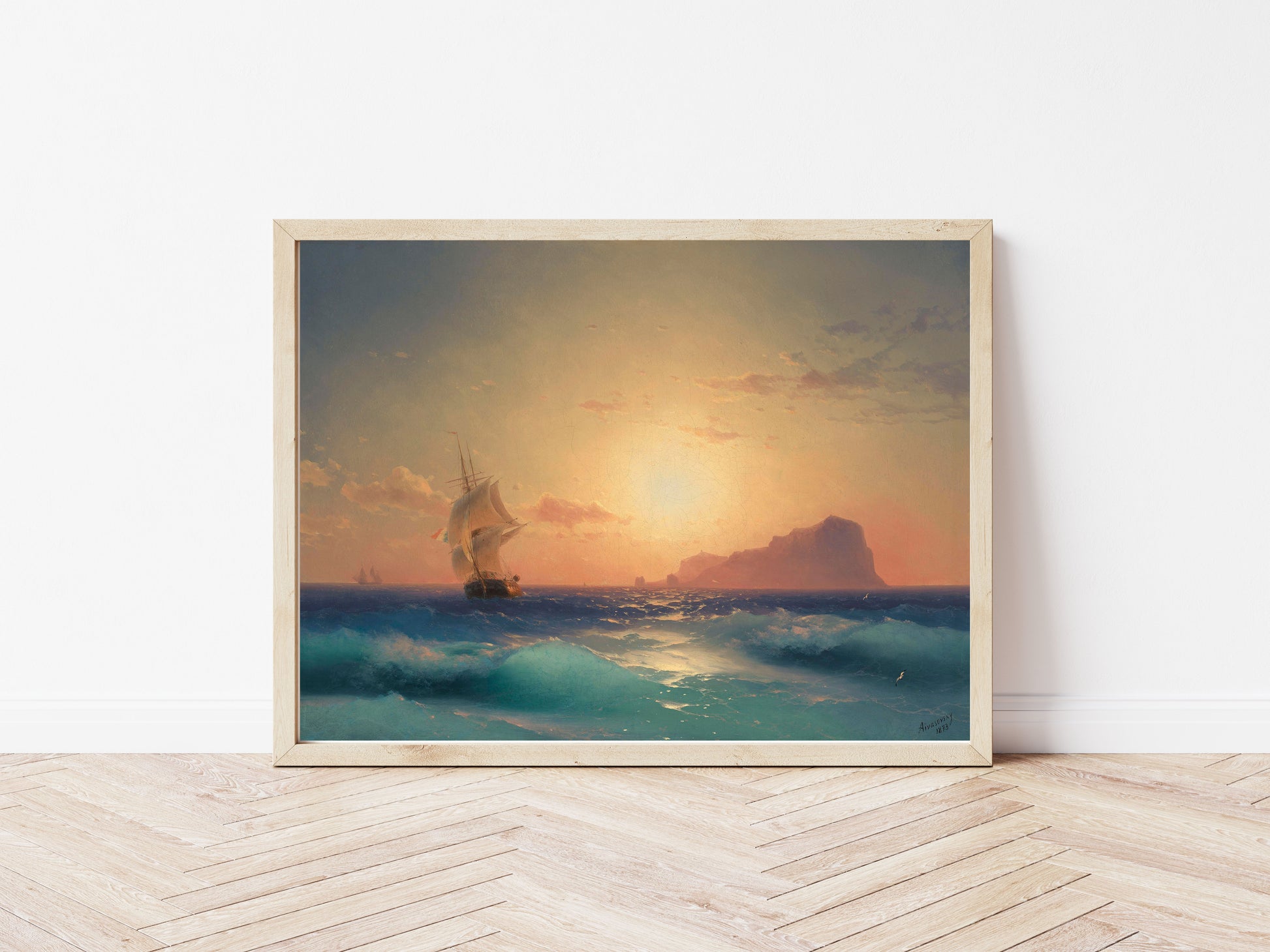 Sunset Over Ischia poster by Ivan Aivazovsky  - Black frame wall art