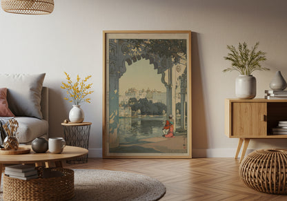 Udaipur Castle poster by Hiroshi Yoshida  - Neutral room decor with framed print