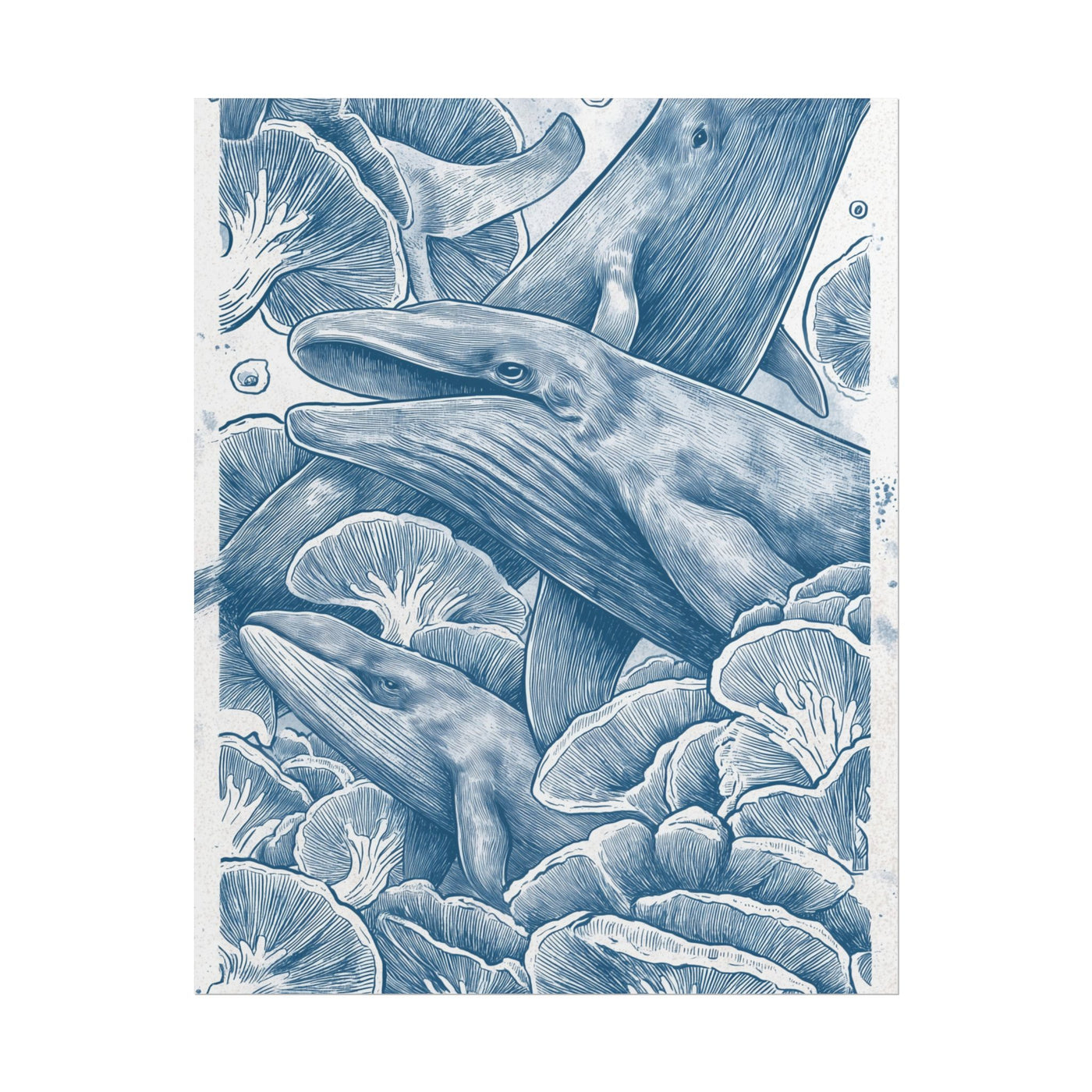 Blue Whales Hand-Drawn 11″×14″