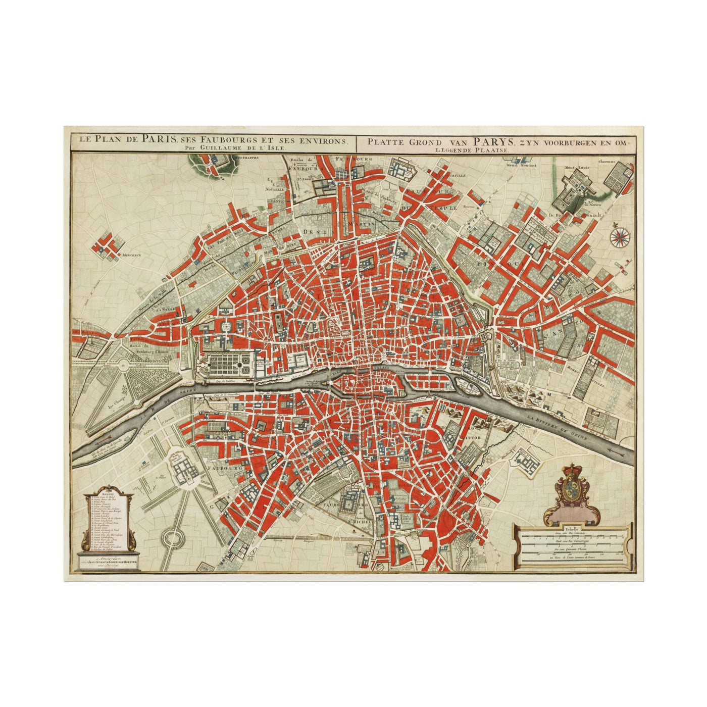 Map of Paris by Guillaume Delisle 14″×11″