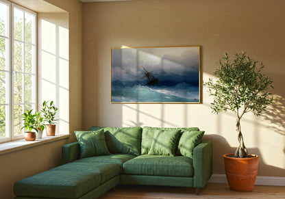 Ship on a Stormy Sea poster by Ivan Aivazovsky  - Neutral room decor with framed print