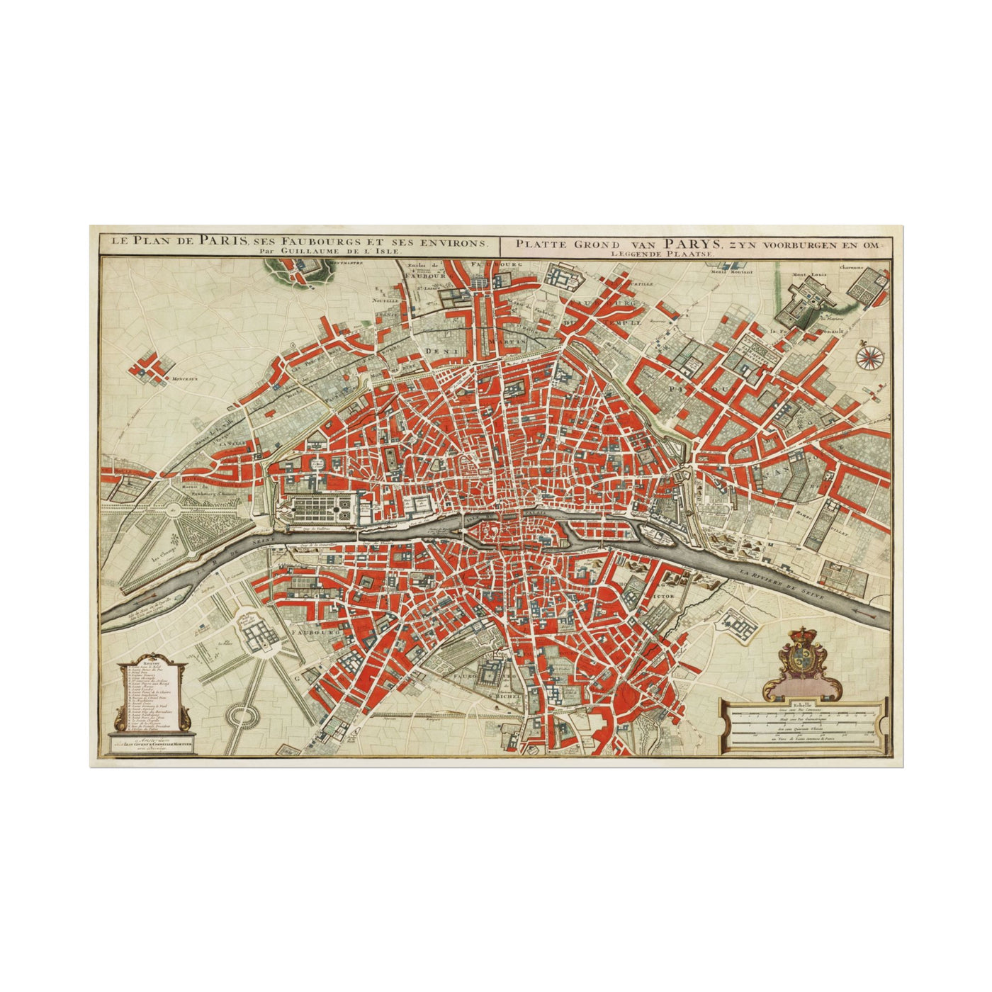 Map of Paris by Guillaume Delisle 18″×12″