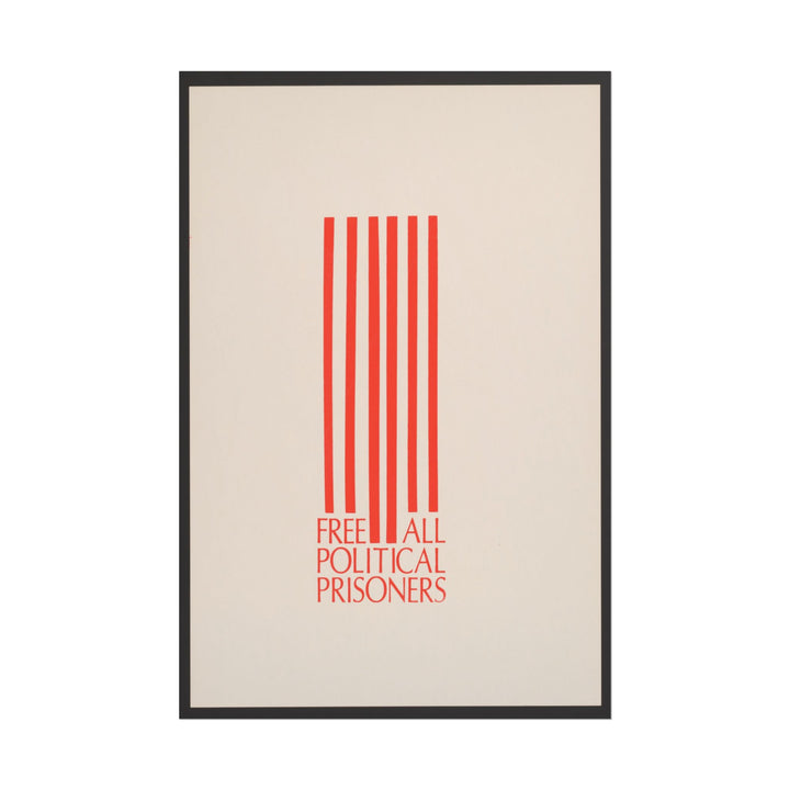 Bold red stripes with text reading "Free All Political Prisoners."