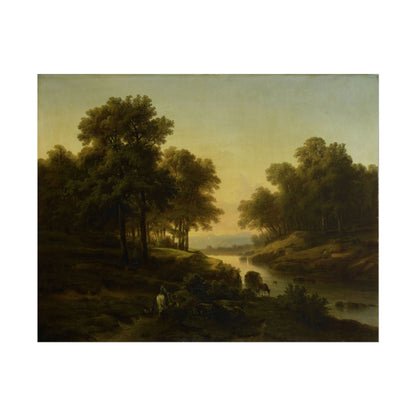 Serene landscape with trees and river in warm light