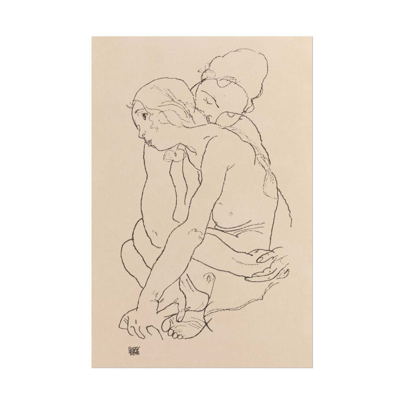 Woman and Girl Embracing 12×18