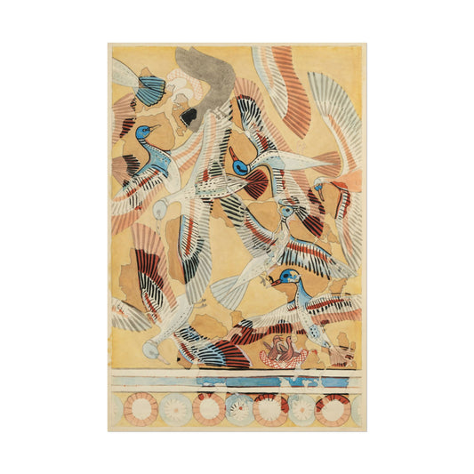 Colorful artwork of flying ducks with intricate patterns.