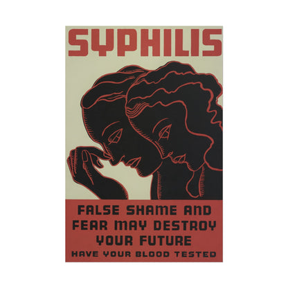 Vintage Syphilis Awareness artwork featuring two profiles and bold text.