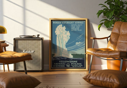 Vintage Yellowstone National Park Travel poster by Owen Jones - Neutral room decor with framed print