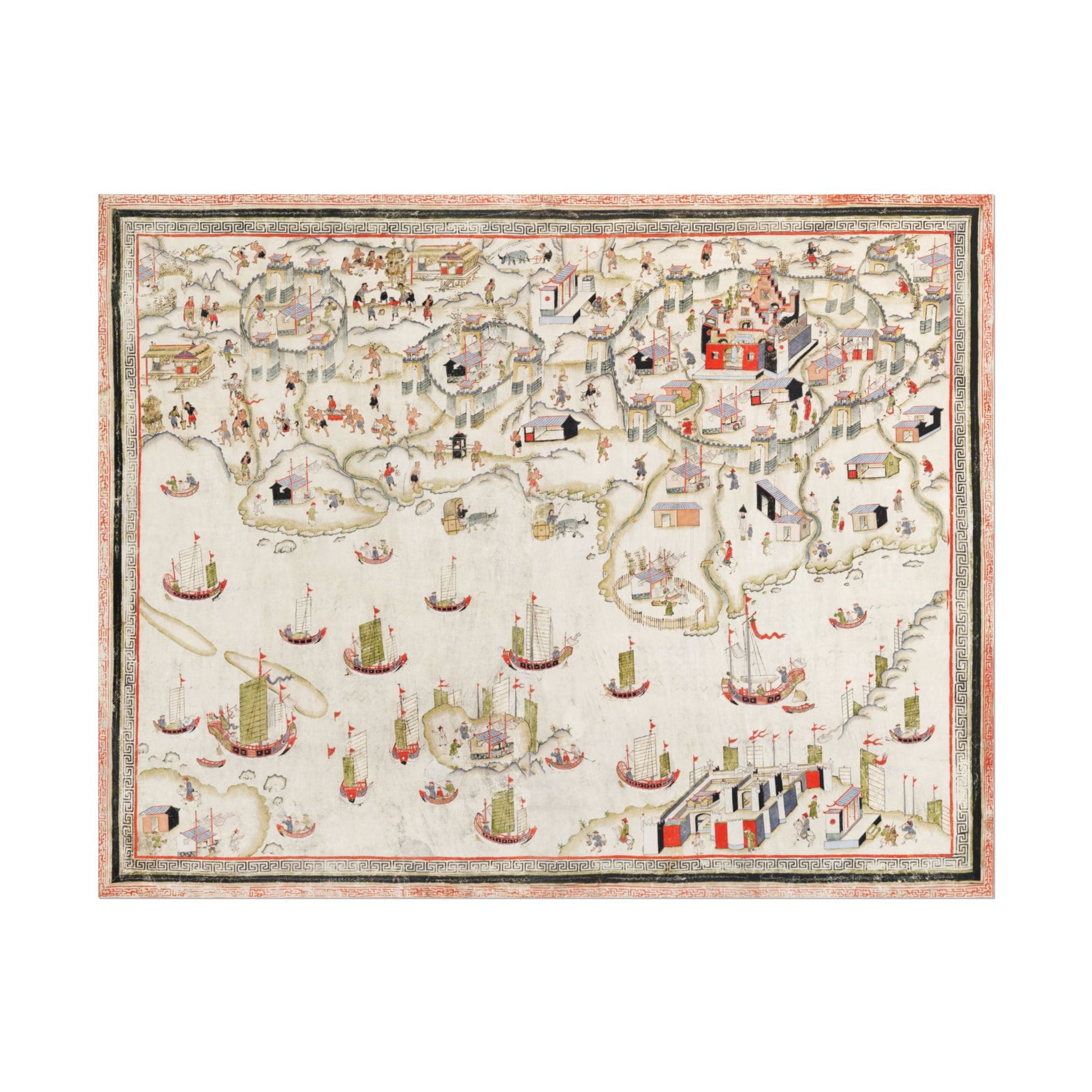 Detailed artwork of Forts Zeelandia and Provintia with ships and figures.