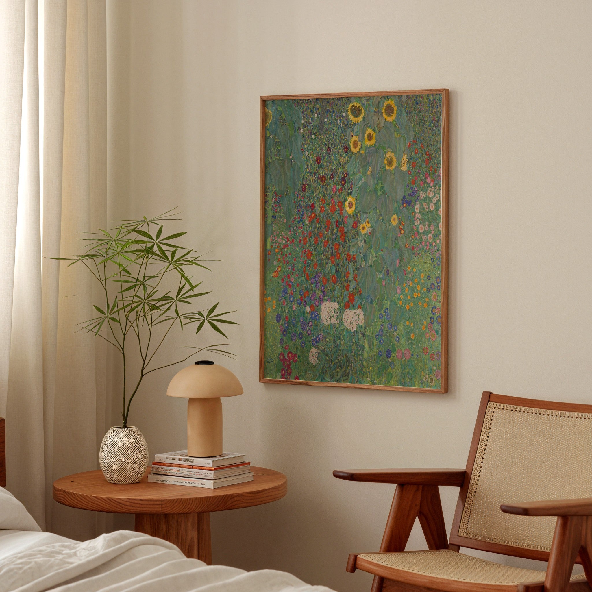 Farm Garden with Sunflower by Gustav Klimt art print framed on a wall