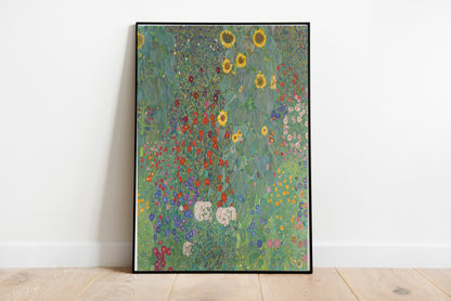 Farm Garden with Sunflower poster by Gustav Klimt  - Black frame wall art