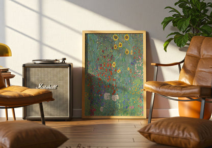 Farm Garden with Sunflower poster by Gustav Klimt  - Neutral room decor with framed print