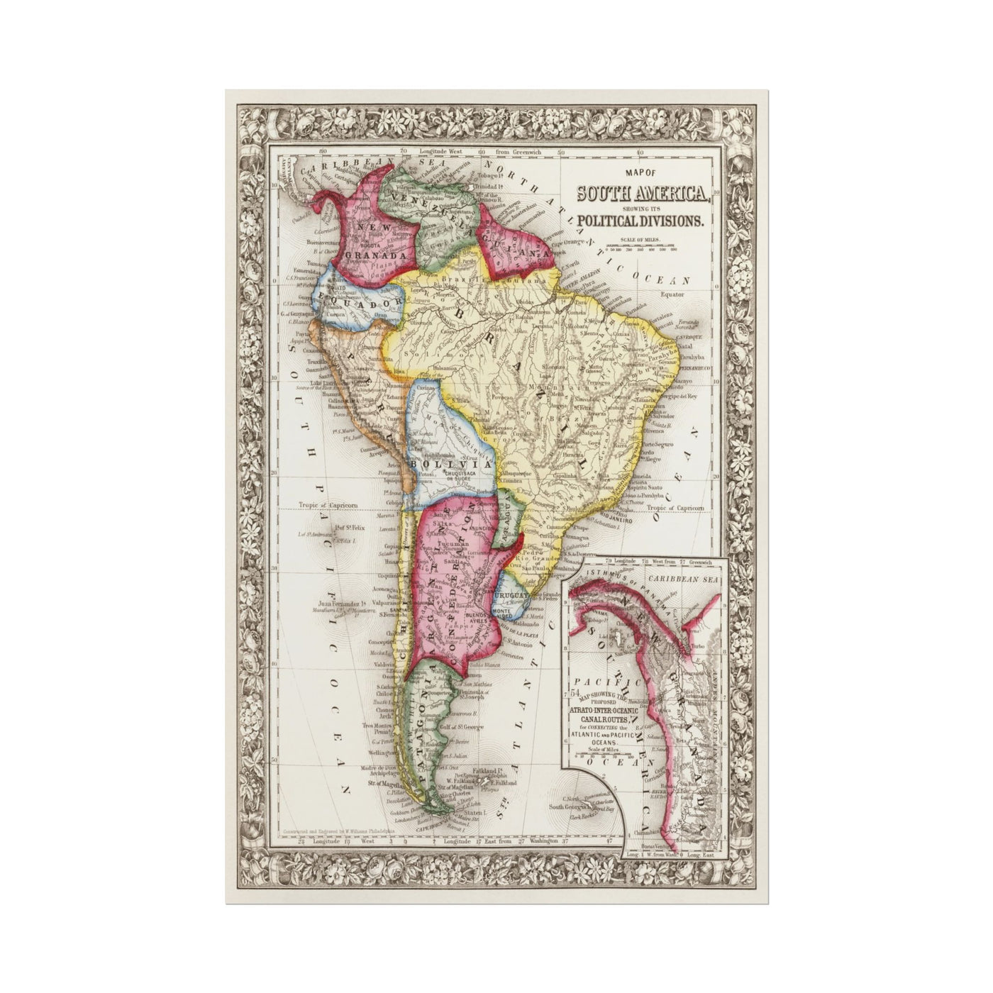 Map of South America 12″×18″