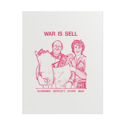 Pink illustration of two people with shopping bags and a slogan.