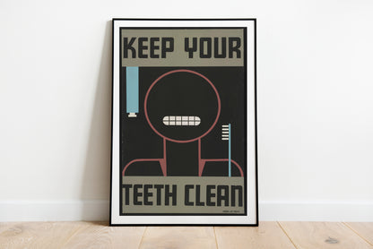 Keep Your Teeth Clean - WPA poster by Christopher DeNoon - Black frame wall art