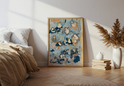 Samurai Frogs poster by Utagawa Kuniyoshi  - Neutral room decor with framed print
