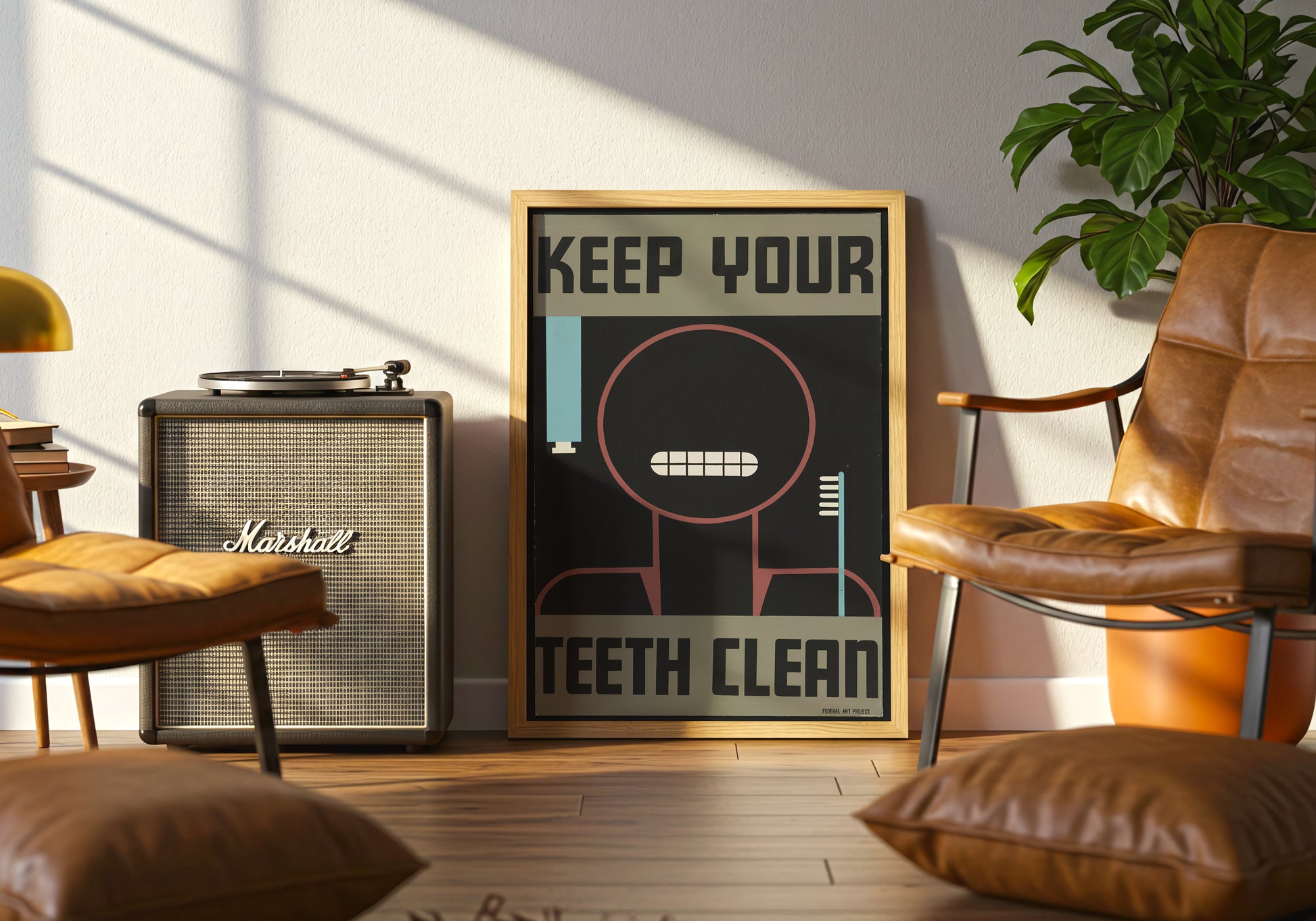 Keep Your Teeth Clean - WPA poster by Christopher DeNoon - Neutral room decor with framed print