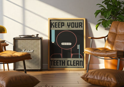 Keep Your Teeth Clean - WPA poster by Christopher DeNoon - Neutral room decor with framed print