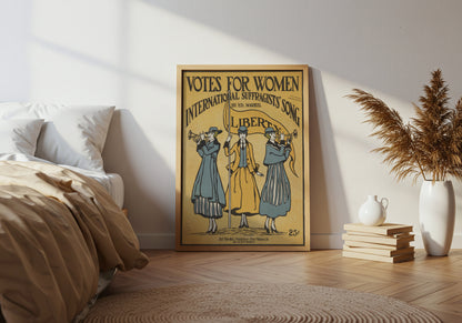 Votes for Women poster by Alphonse Mucha  - Neutral room decor with framed print