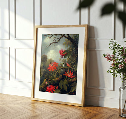 Hummingbird and Passionflowers