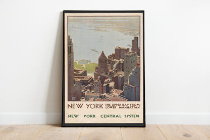 Vintage New York Travel poster by  Katsushika Hokusai - Black frame wall art