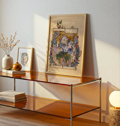 The Court of Gayumars poster by Aqa Mirak  - Neutral room decor with framed print