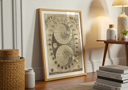 Antique Moon Phases poster by Athanasius Kircher - Neutral room decor with framed print