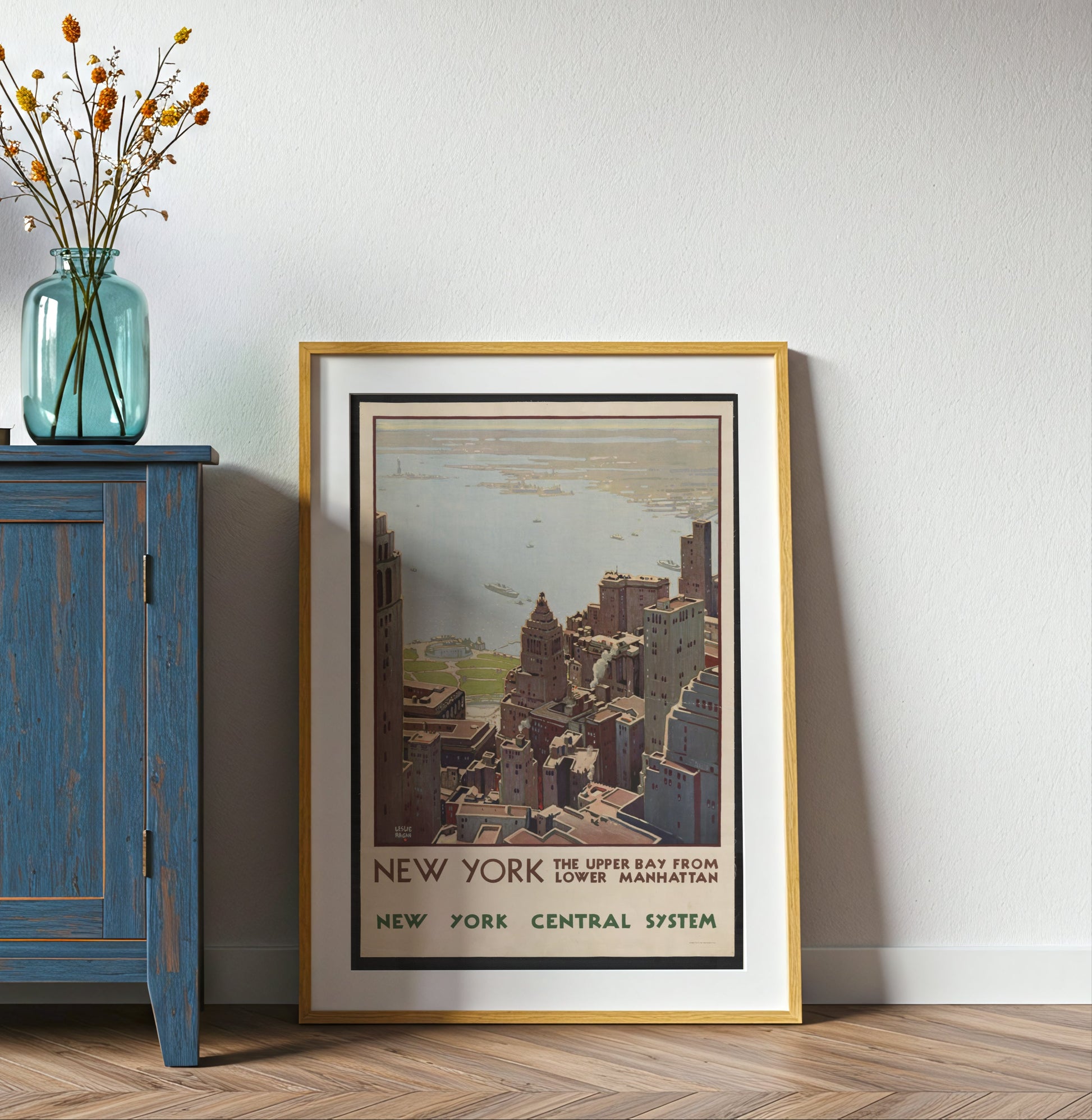 Vintage New York Travel poster by  Katsushika Hokusai - Neutral room decor with framed print