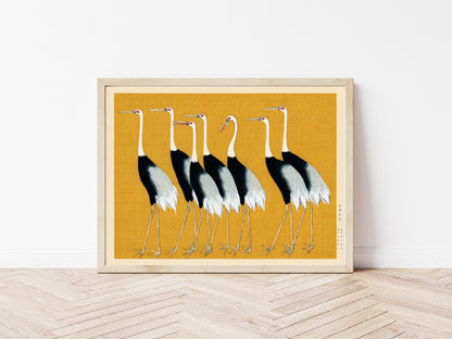 Japanese Cranes poster by Ogata Korin  - Black frame wall art