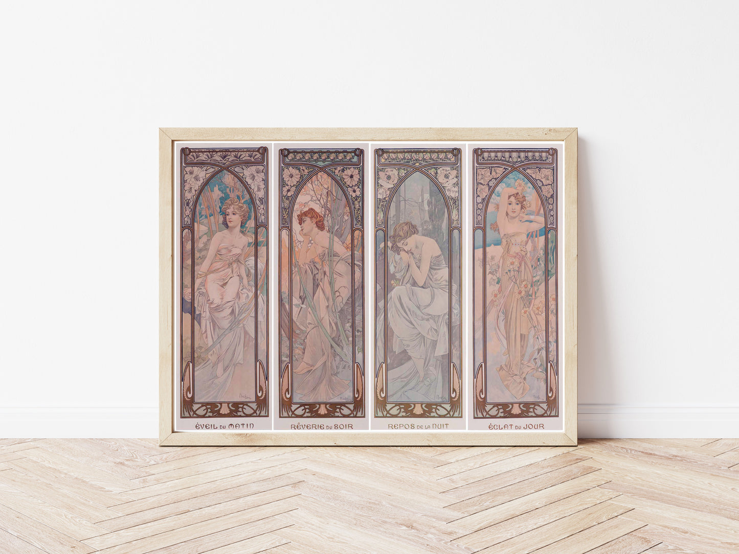 The Times Of The Day poster by Alphonse Mucha  - Black frame wall art