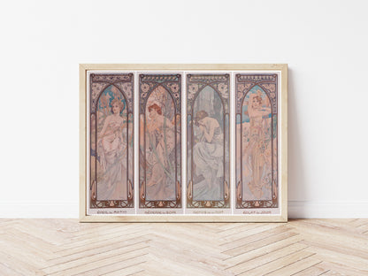 The Times Of The Day poster by Alphonse Mucha  - Black frame wall art