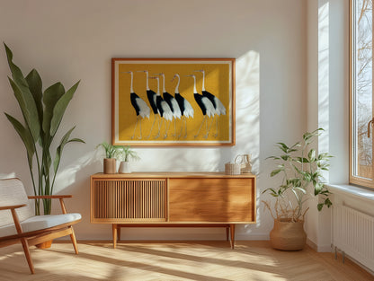 Japanese Cranes poster by Ogata Korin  - Neutral room decor with framed print