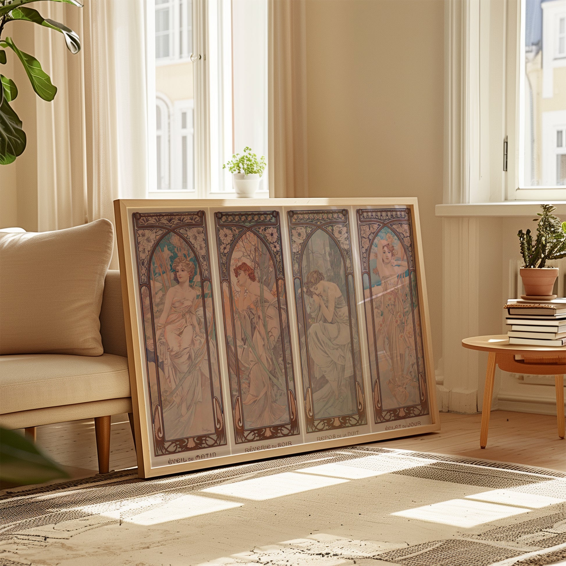 The Times Of The Day poster by Alphonse Mucha  - Neutral room decor with framed print